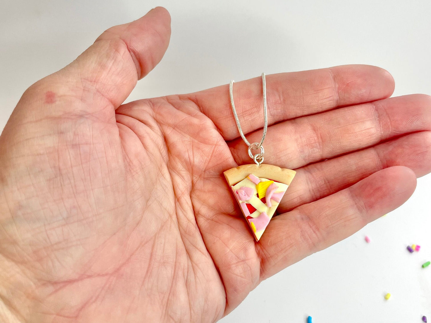 Handmade Ham and Pineapple Pizza Slice Necklace
