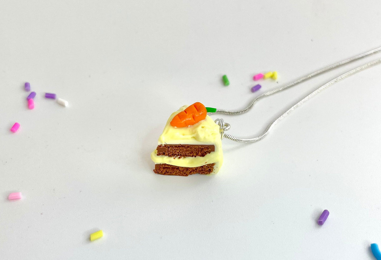 Carrot Cake Sponge Charm Pendant Handmade Clay Necklace
