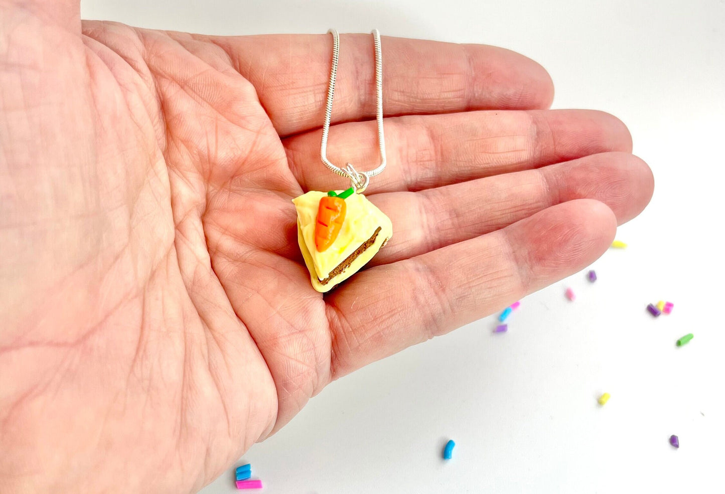 Carrot Cake Sponge Charm Pendant Handmade Clay Necklace