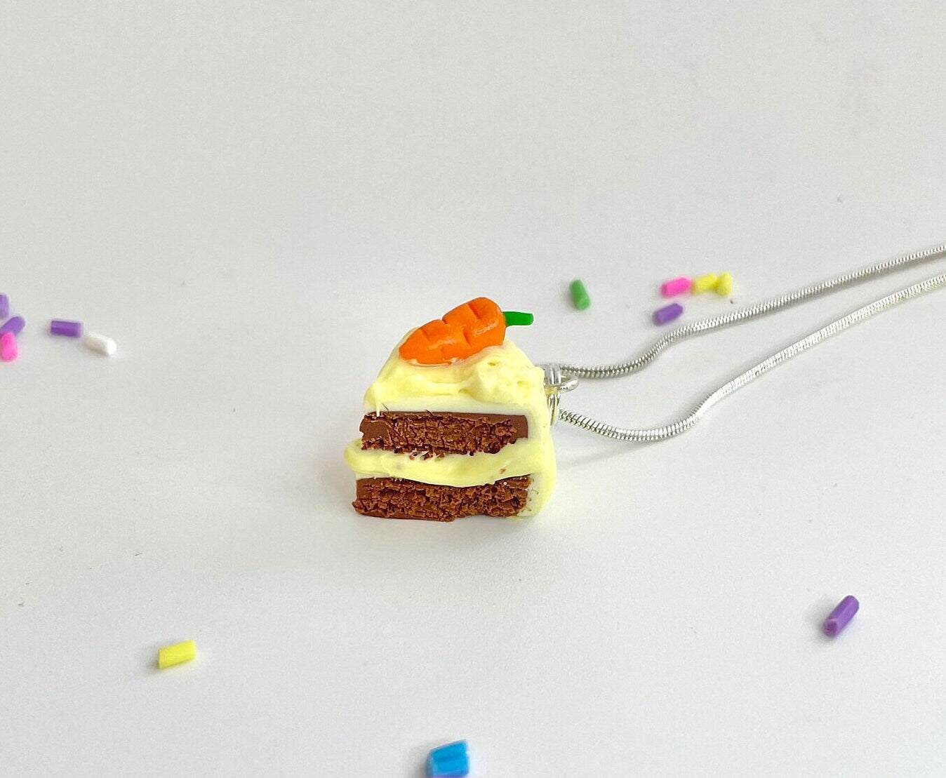 Carrot Cake Sponge Charm Pendant Handmade Clay Necklace