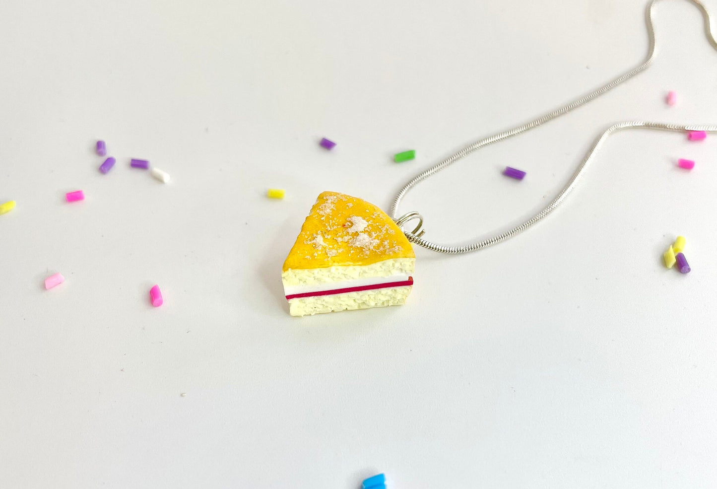 Handmade Victoria Sponge Tiny Cake Slice Necklace