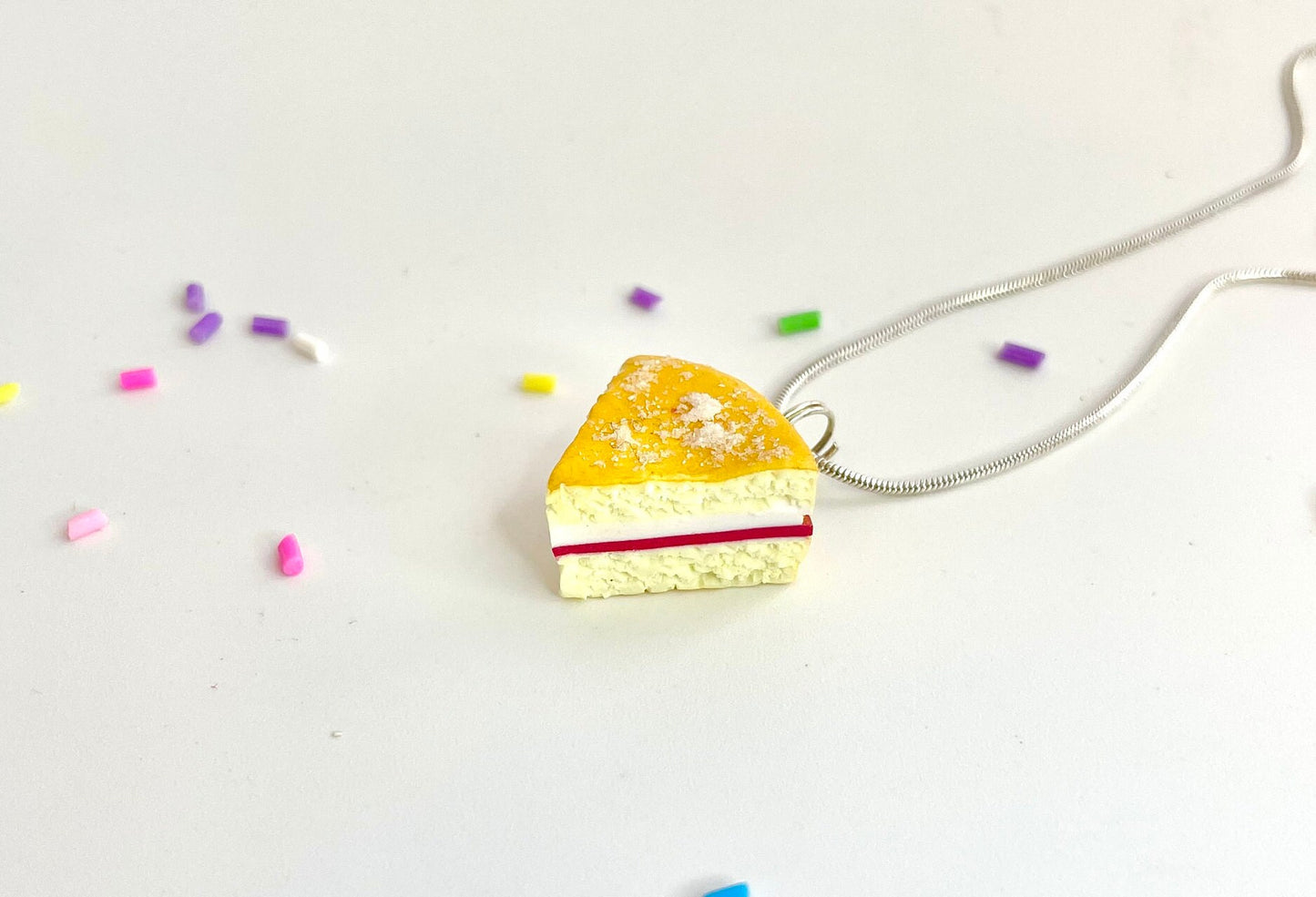 Handmade Victoria Sponge Tiny Cake Slice Necklace