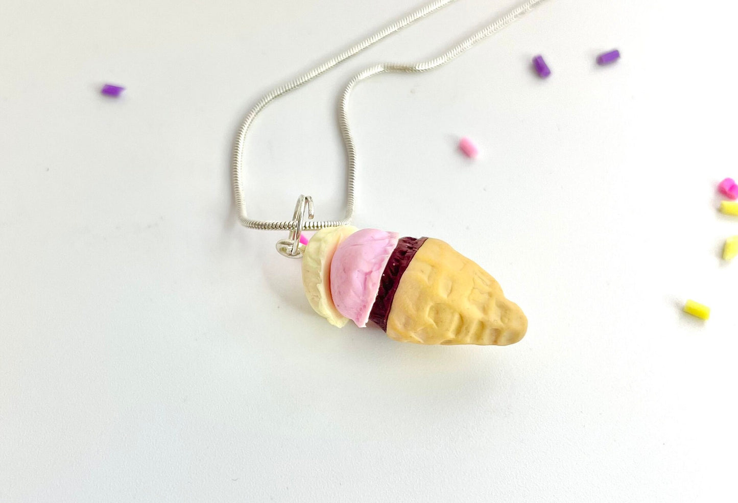 Handmade Neapolitan Ice cream Cornet Necklace
