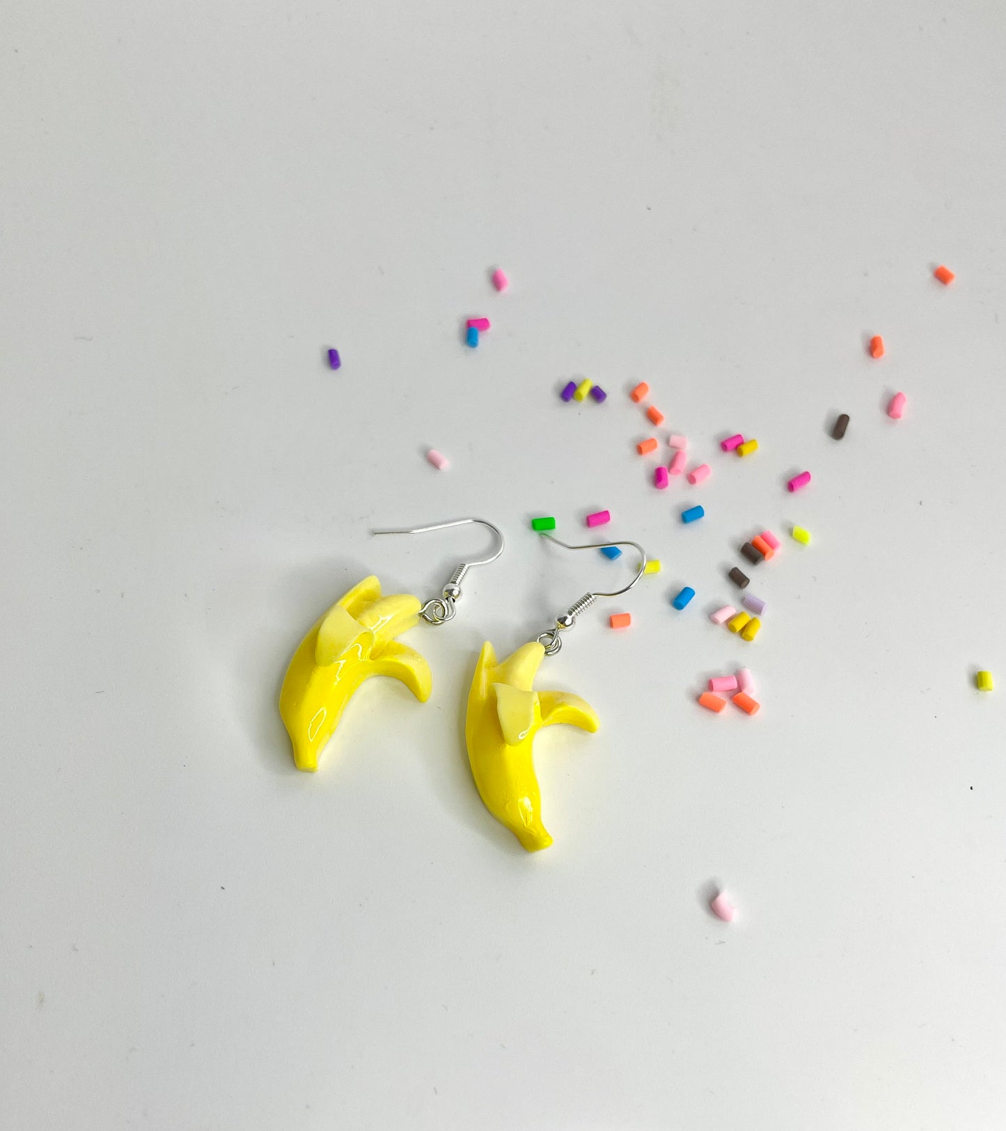 Quirky Banana Fruit Dangle Sterling Silver Earrings