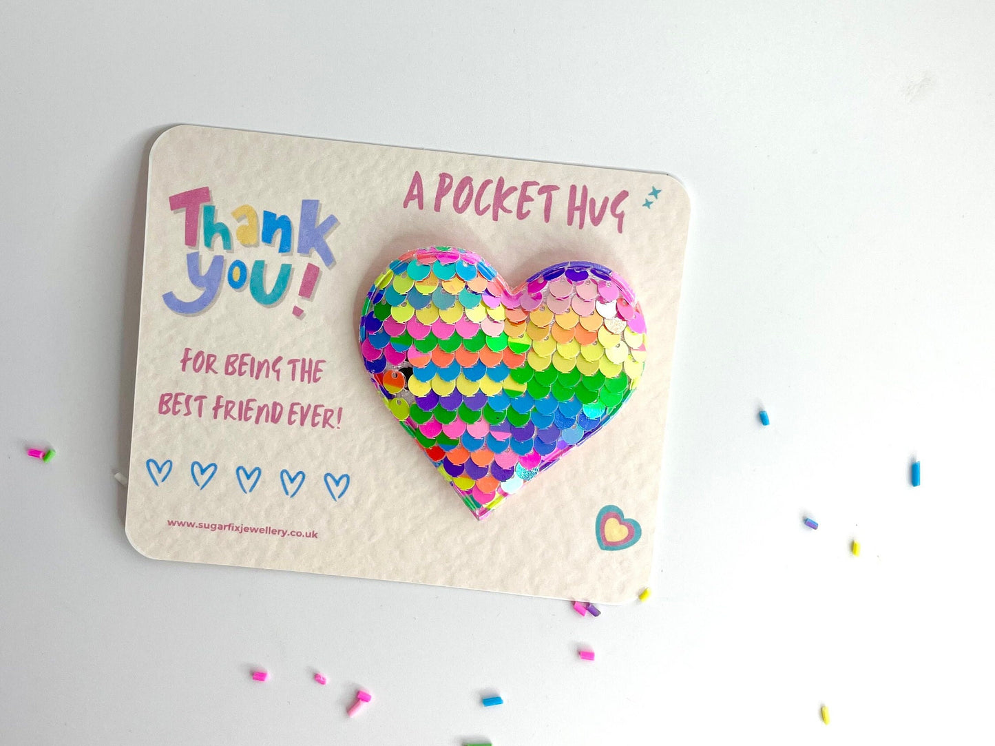 Thank You Best Friend Rainbow Sequin Large Pocket Hug