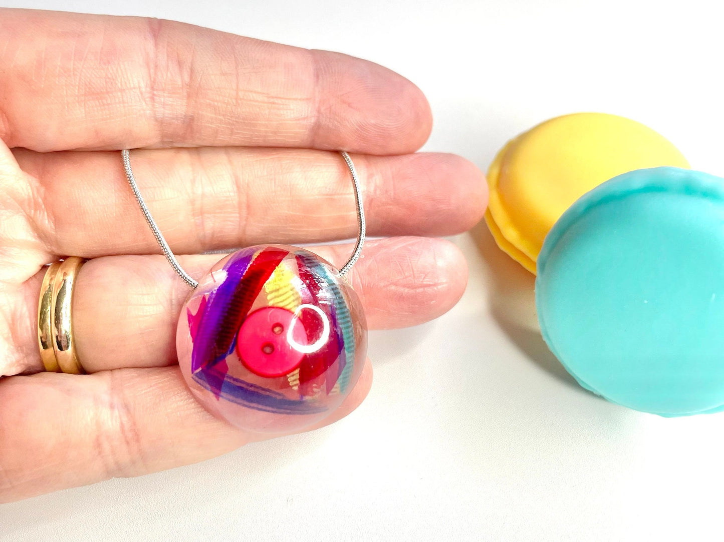 Multi Coloured Button & Ribbon Resin Necklace