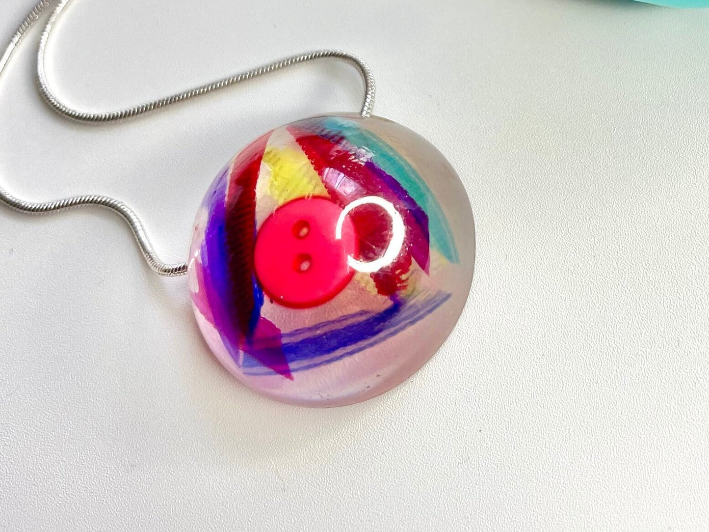 Multi Coloured Button & Ribbon Resin Necklace