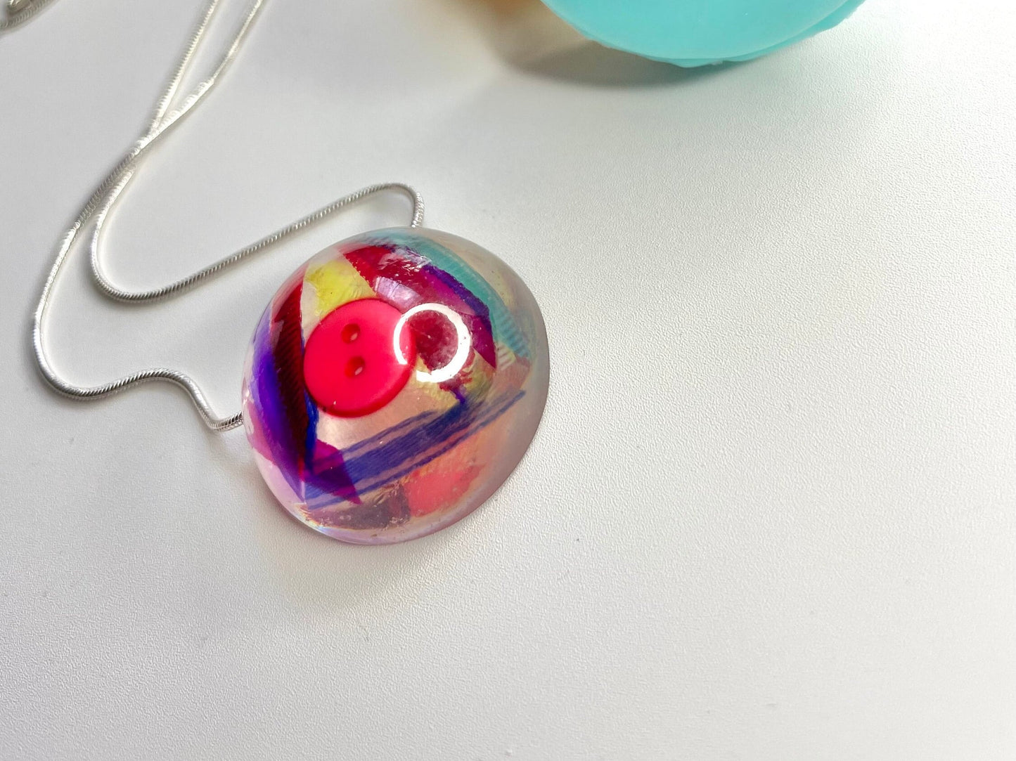 Multi Coloured Button & Ribbon Resin Necklace