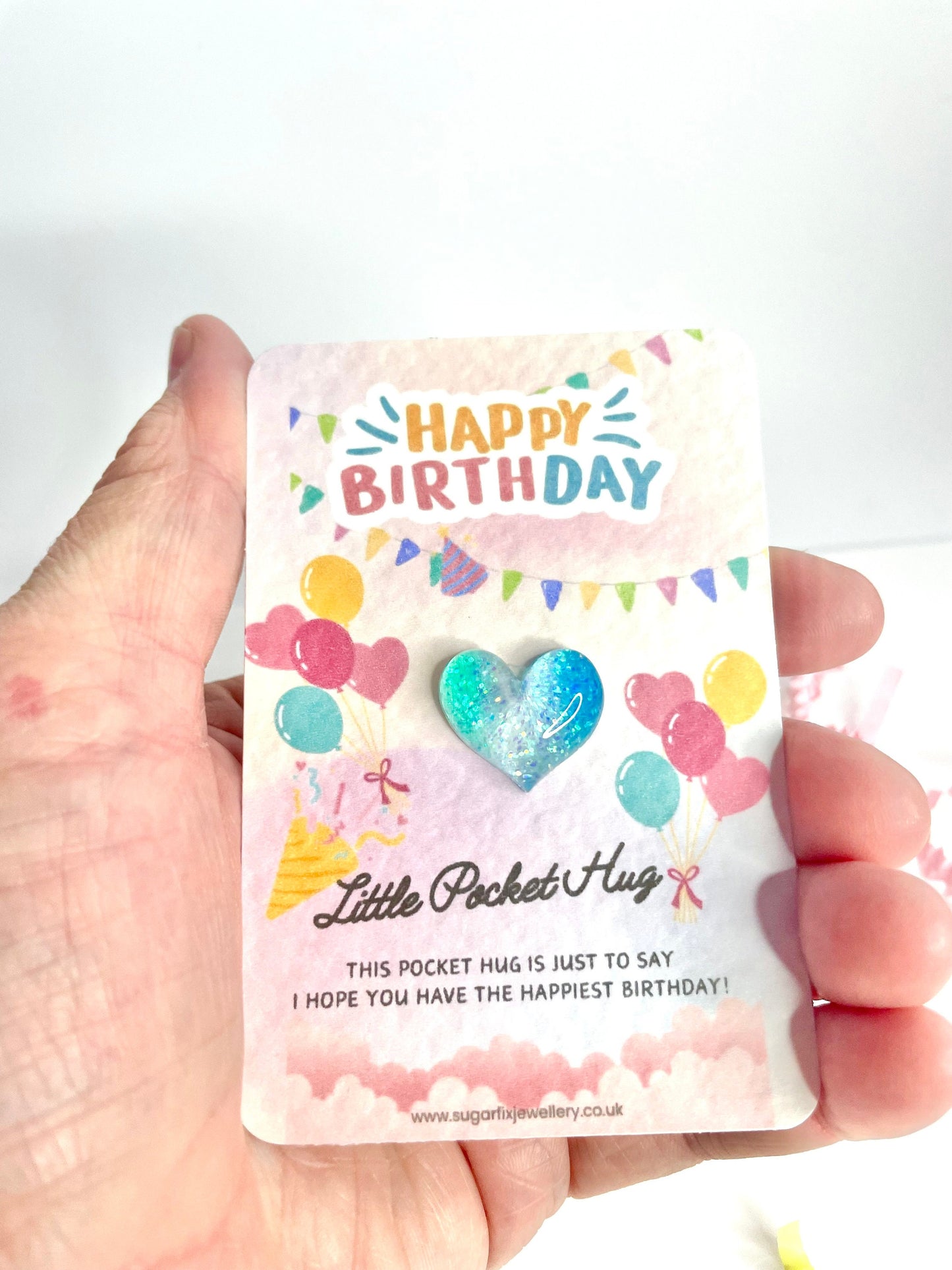 Happy Birthday Glitter Heart Pocket Hug