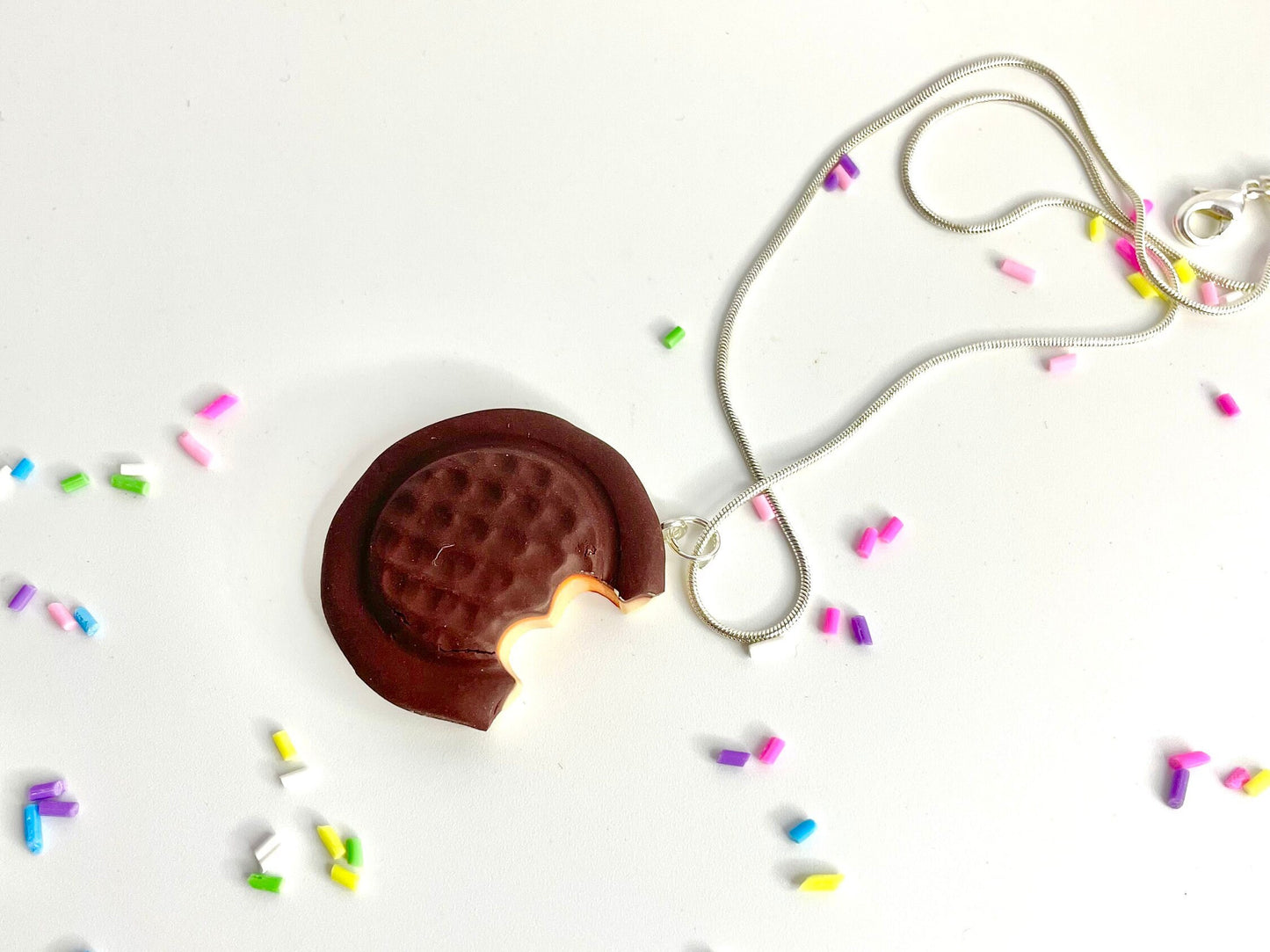 Handmade Bitten Jaffa Cake Pendant Necklace