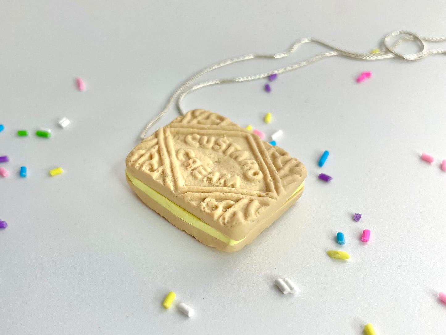 Handmade Custard Cream Biscuit Necklace