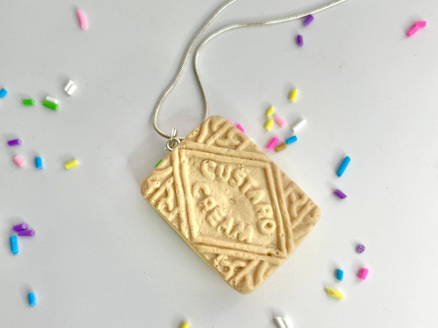 Handmade Custard Cream Biscuit Necklace