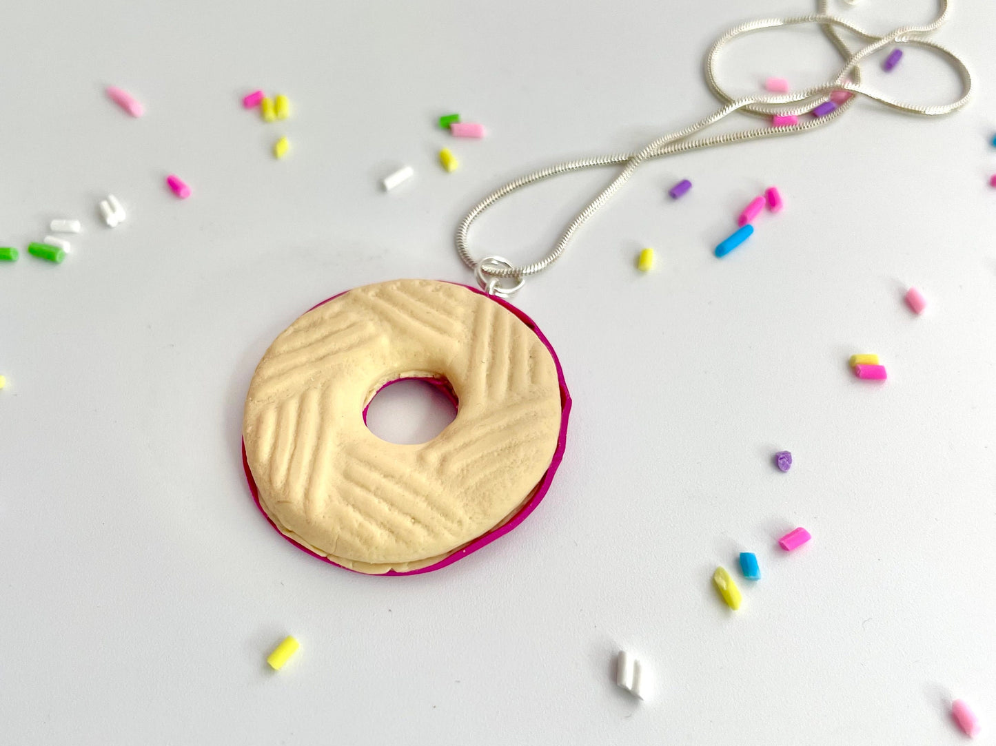Handmade Hot Pink Party Ring Biscuit Necklace