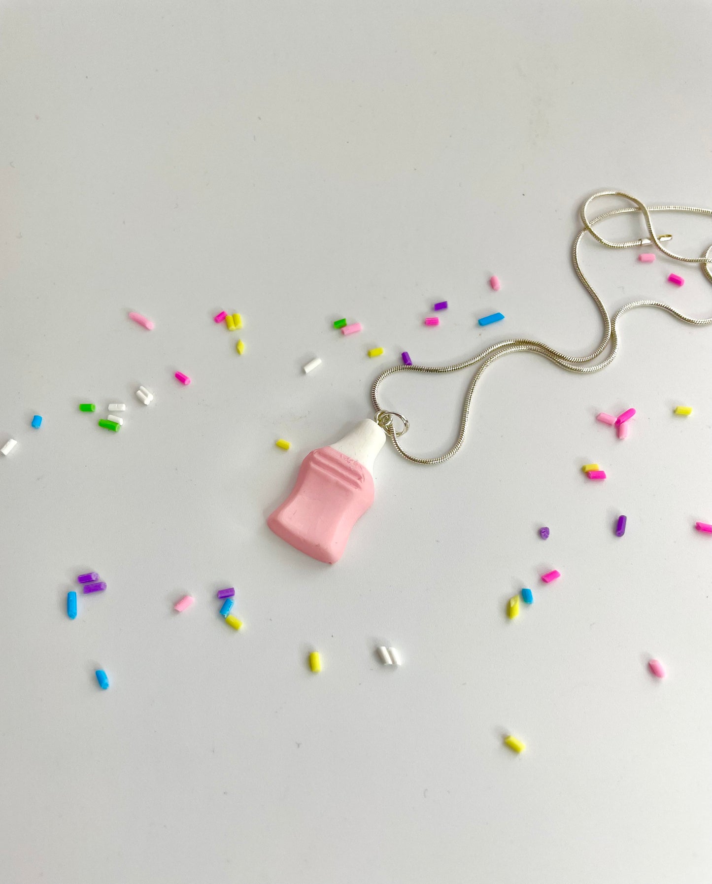Handmade Strawberry Milkshake Bottle Necklace