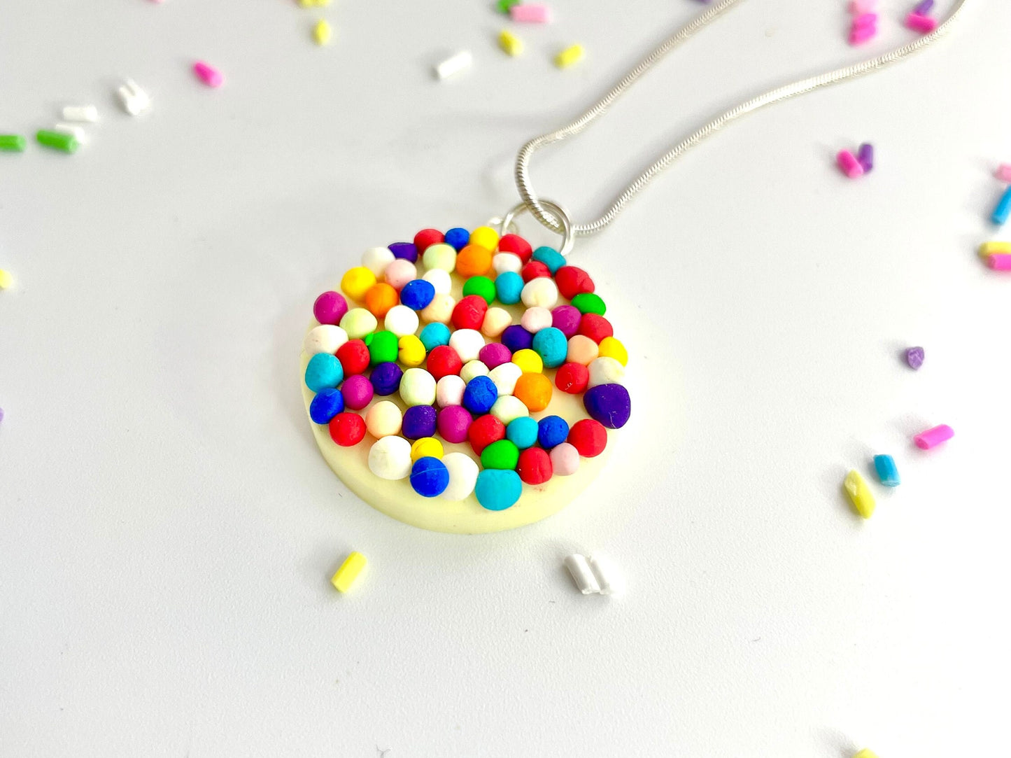 Handmade Jazzie Rainbow White Chocolate Snowie Necklace