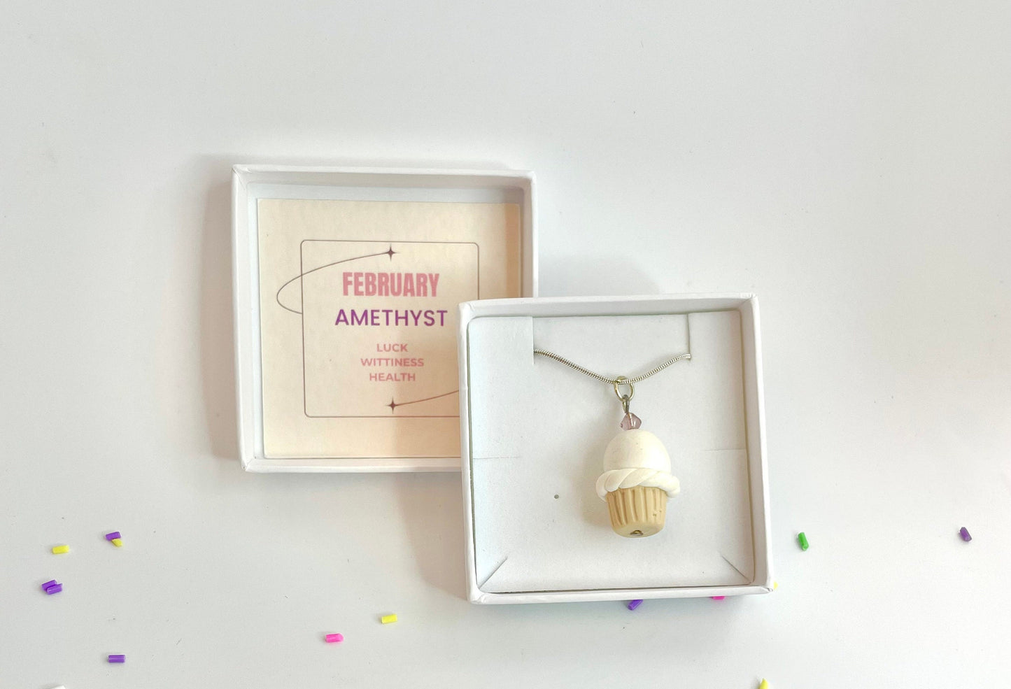 February Amethyst Crystal Birthstone Cupcake Pendant