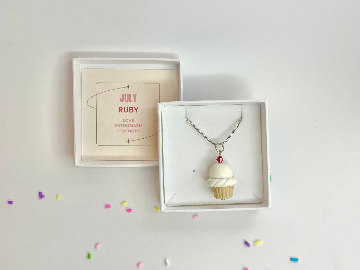July Ruby Crystal Birthstone Necklace