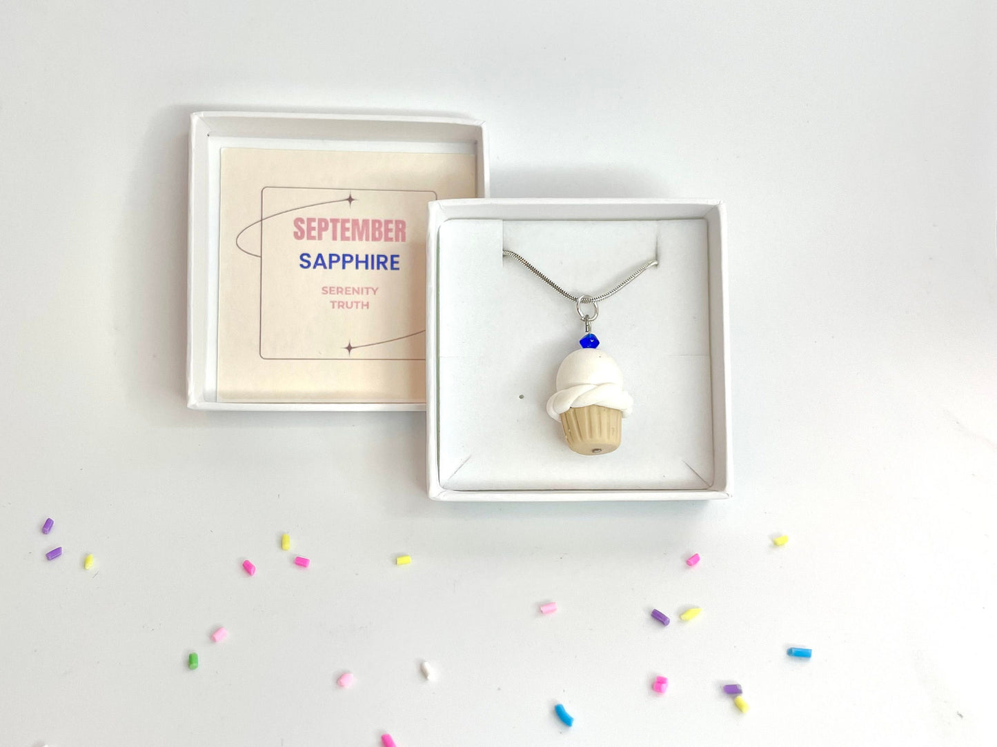 September Sapphire Crystal Birthstone Cupcake Pendant