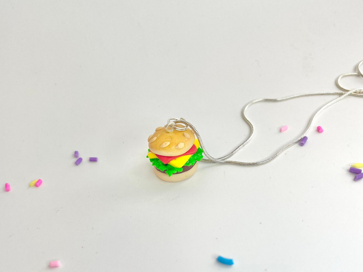 Handmade Cheeseburger Necklace Fast Junk Food