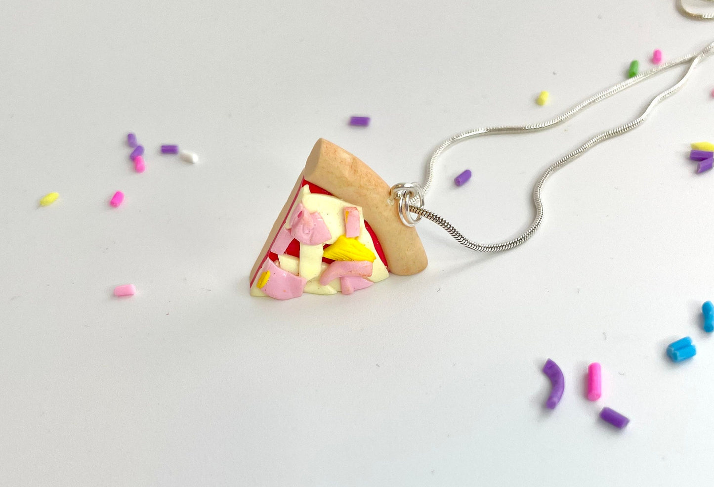 Handmade Ham and Pineapple Pizza Slice Necklace