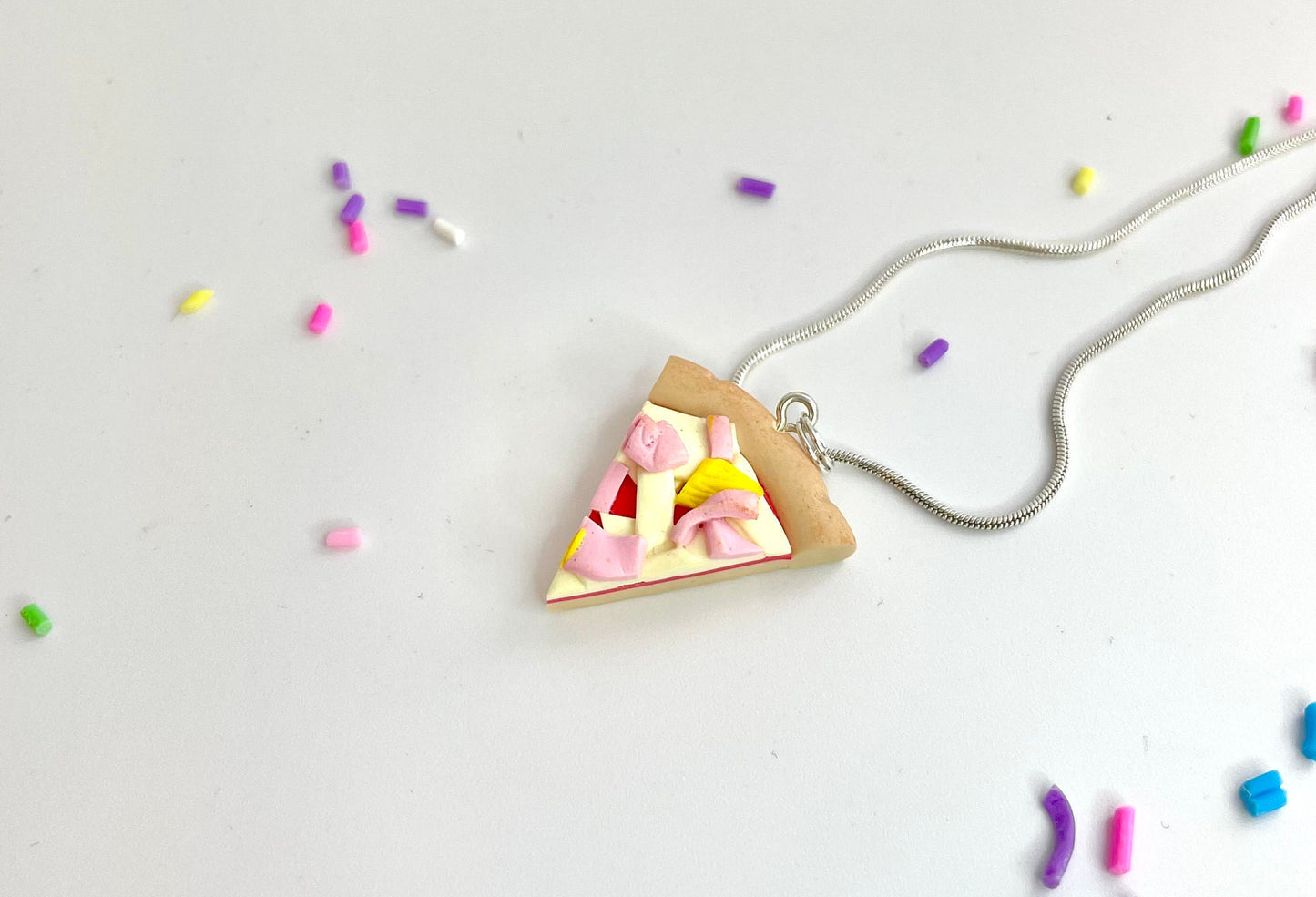 Handmade Ham and Pineapple Pizza Slice Necklace