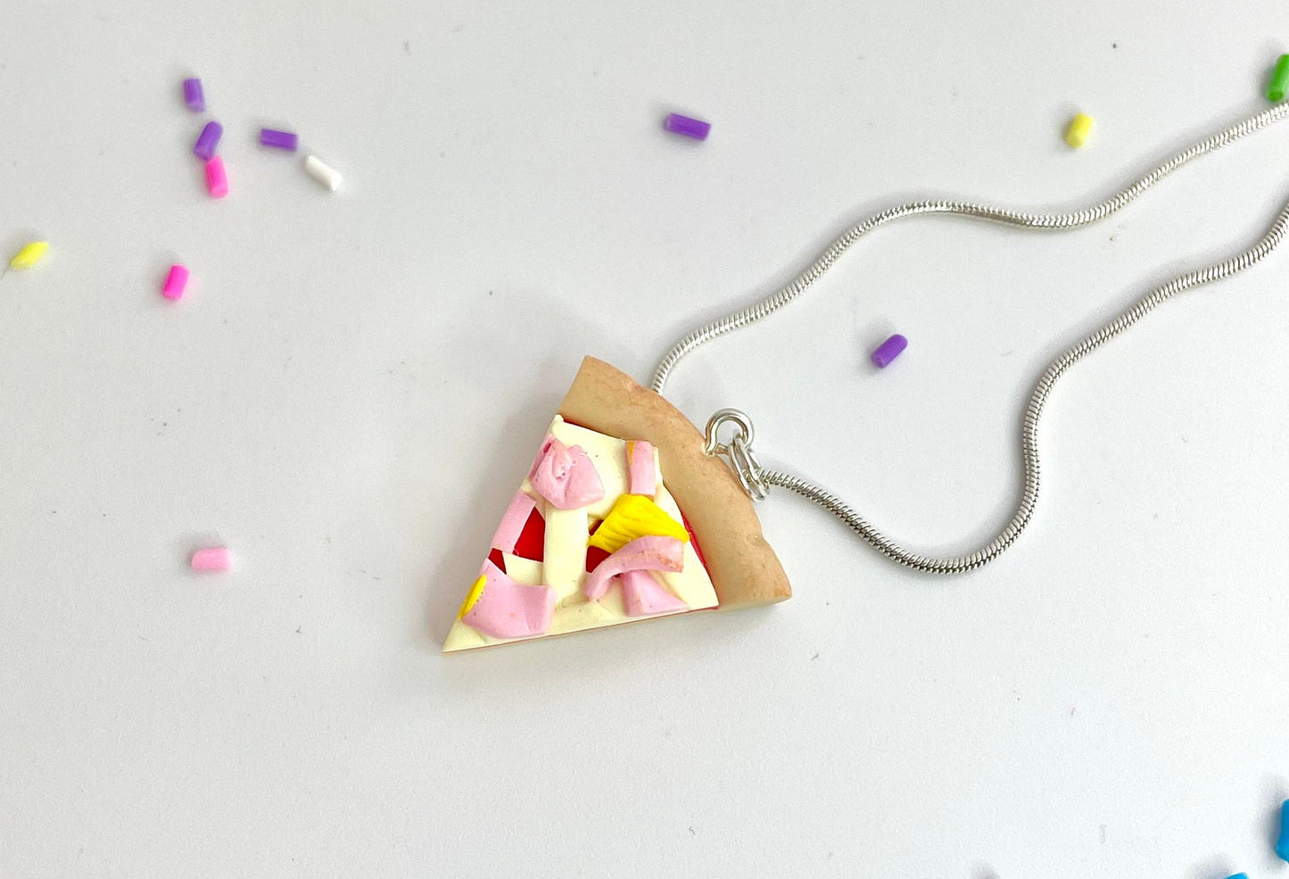 Handmade Ham and Pineapple Pizza Slice Necklace
