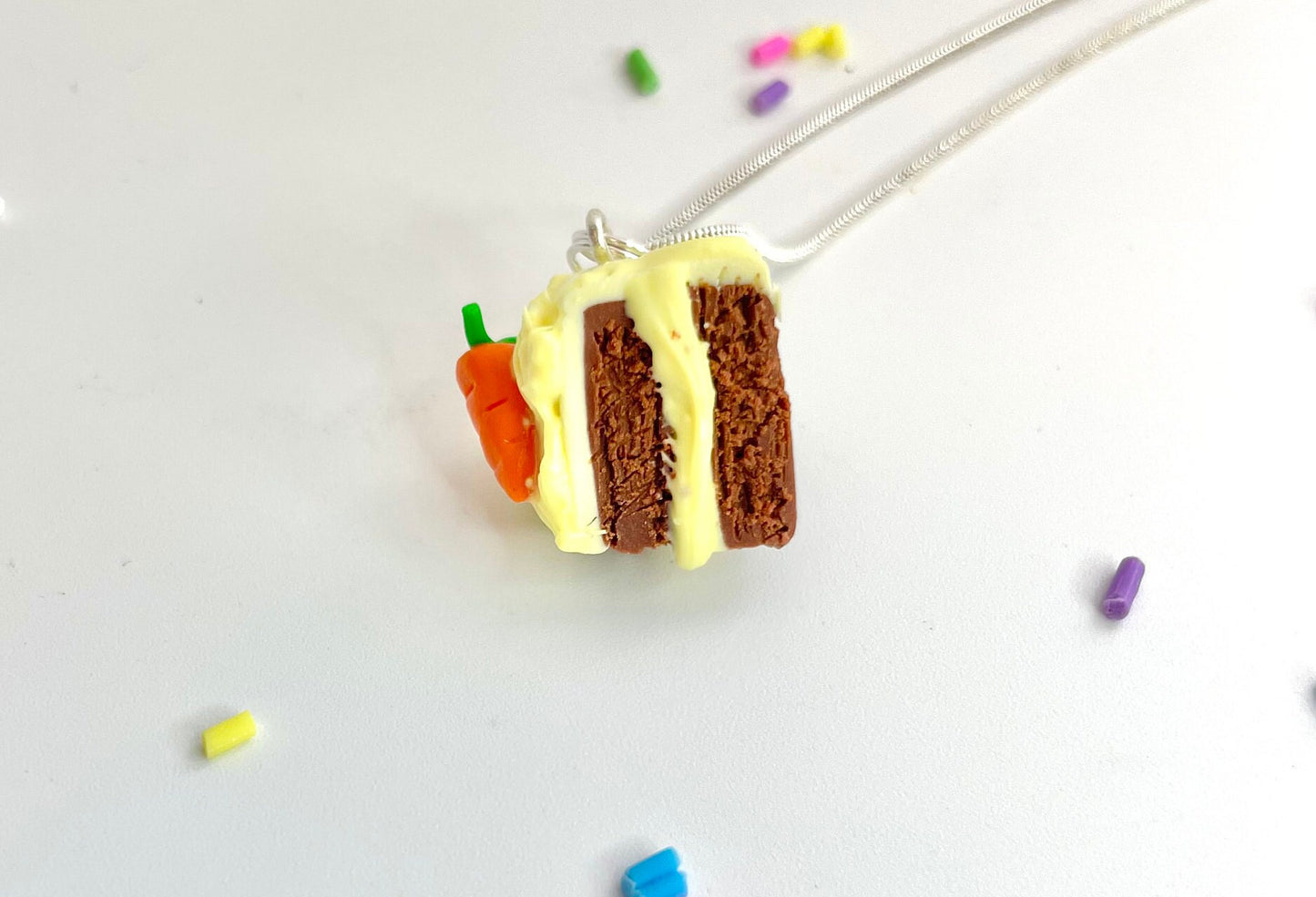 Carrot Cake Sponge Charm Pendant Handmade Clay Necklace