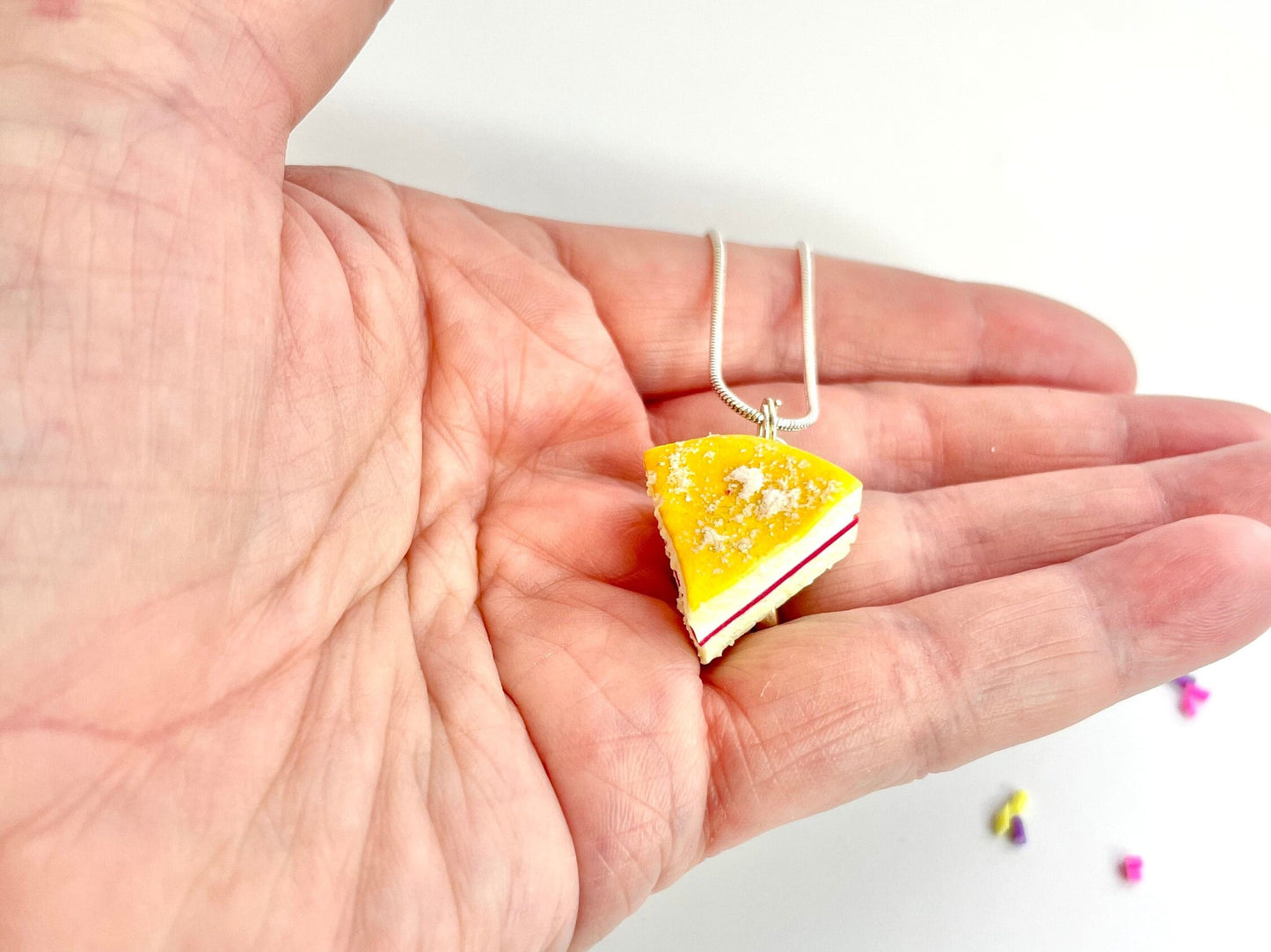 Handmade Victoria Sponge Tiny Cake Slice Necklace