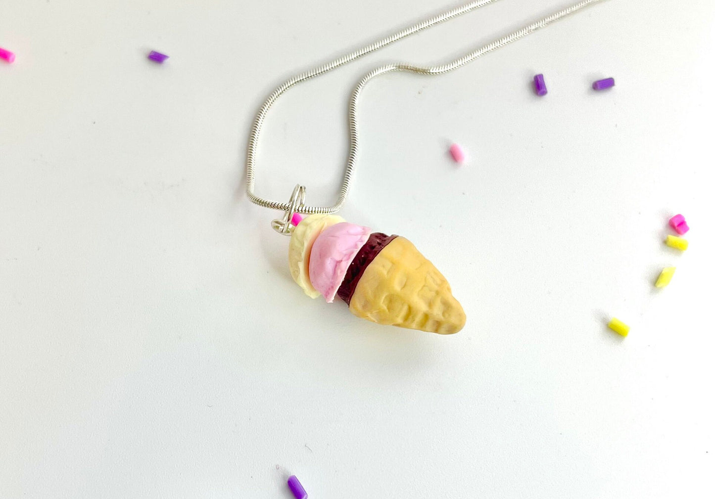 Handmade Neapolitan Ice cream Cornet Necklace