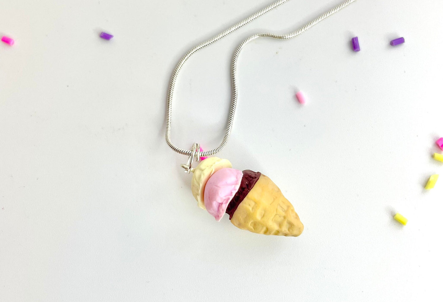 Handmade Neapolitan Ice cream Cornet Necklace