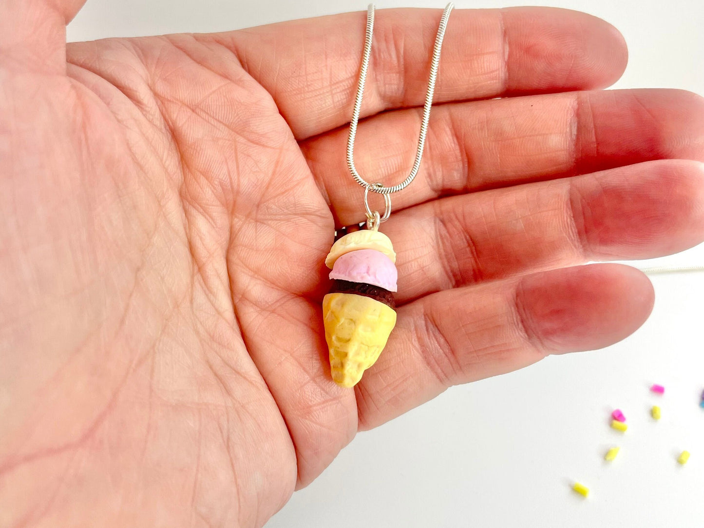 Handmade Neapolitan Ice cream Cornet Necklace