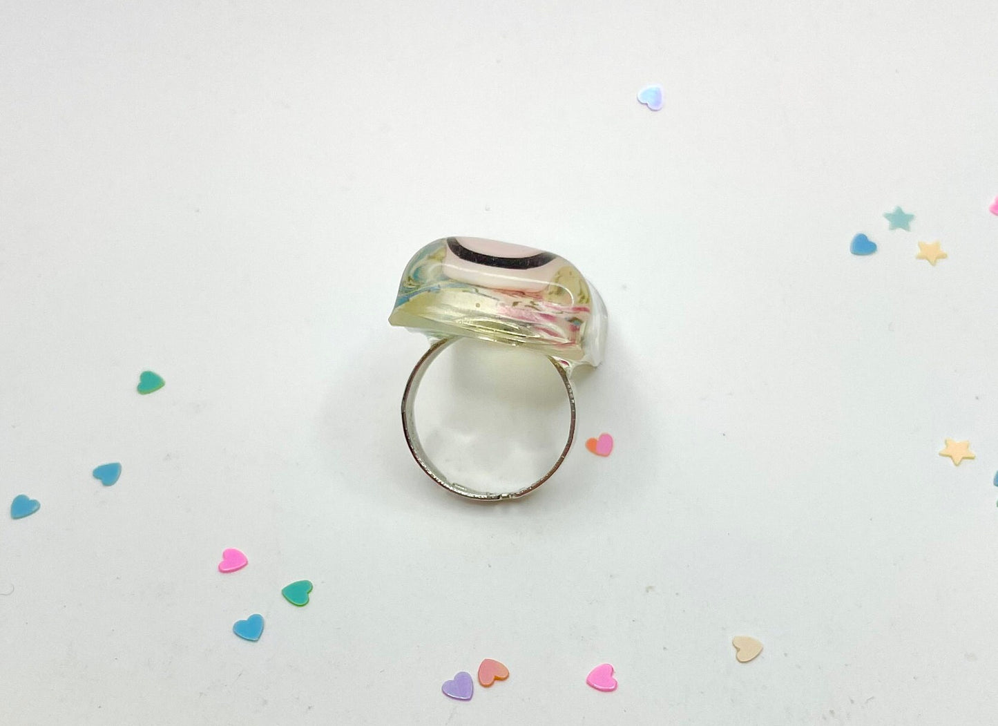 Colourful Button Floral Resin Statement Ring