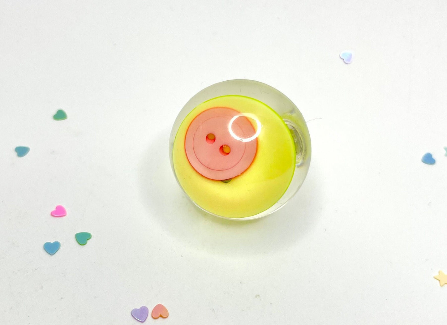 Yellow Button Statement Adjustable Ring