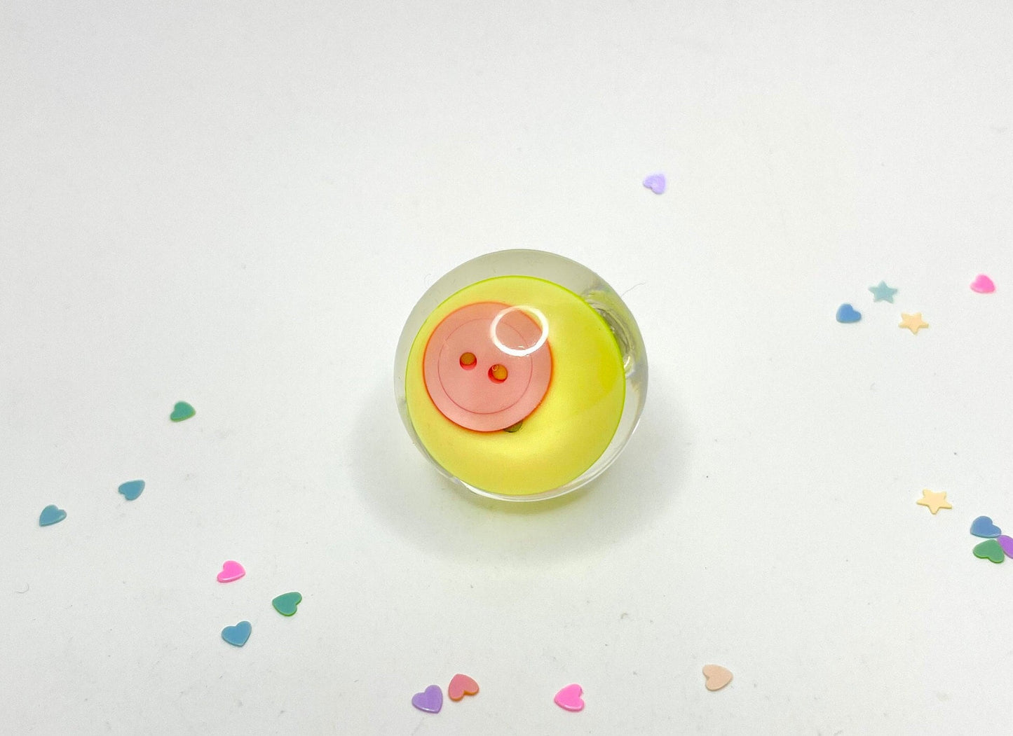 Yellow Button Statement Adjustable Ring