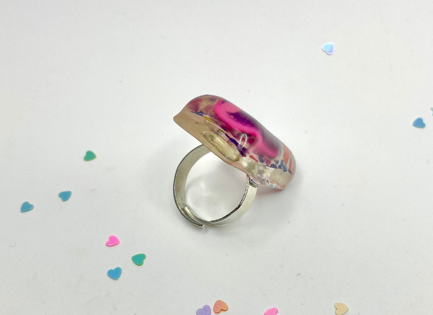 Colourful Button Ring Statement Resin Handmade