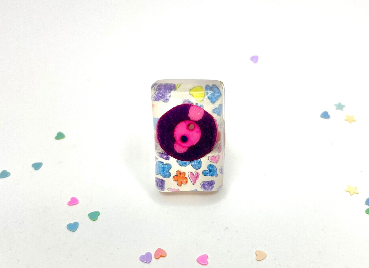 Colourful Button Ring Statement Resin Handmade
