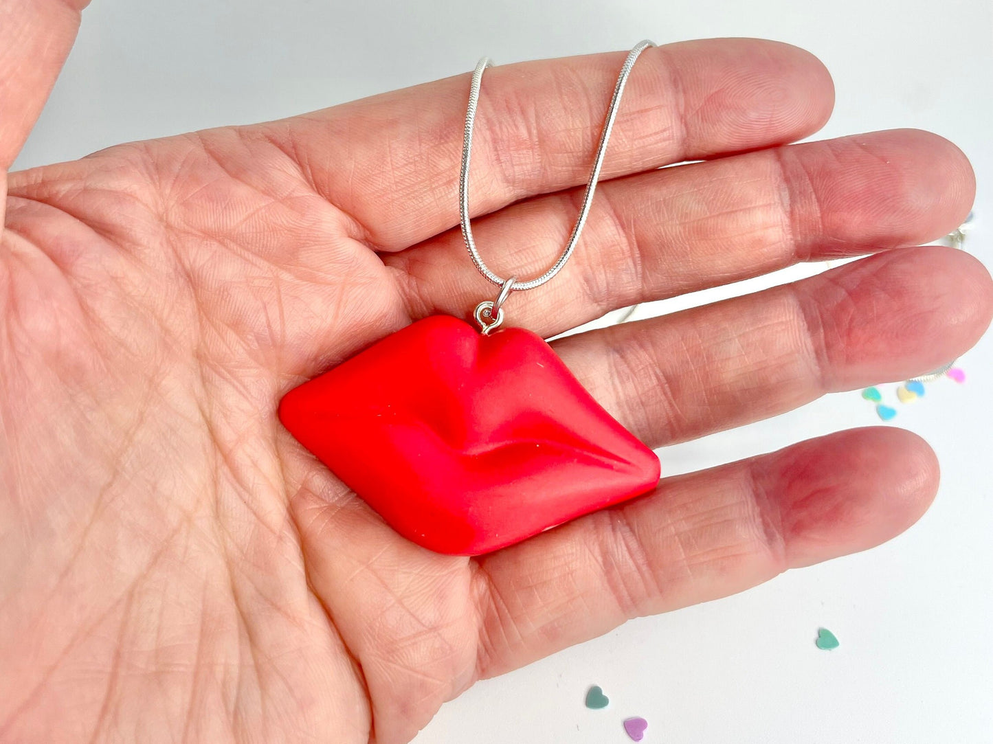 Handmade Retro Sexy Sweet Red Lips Necklace