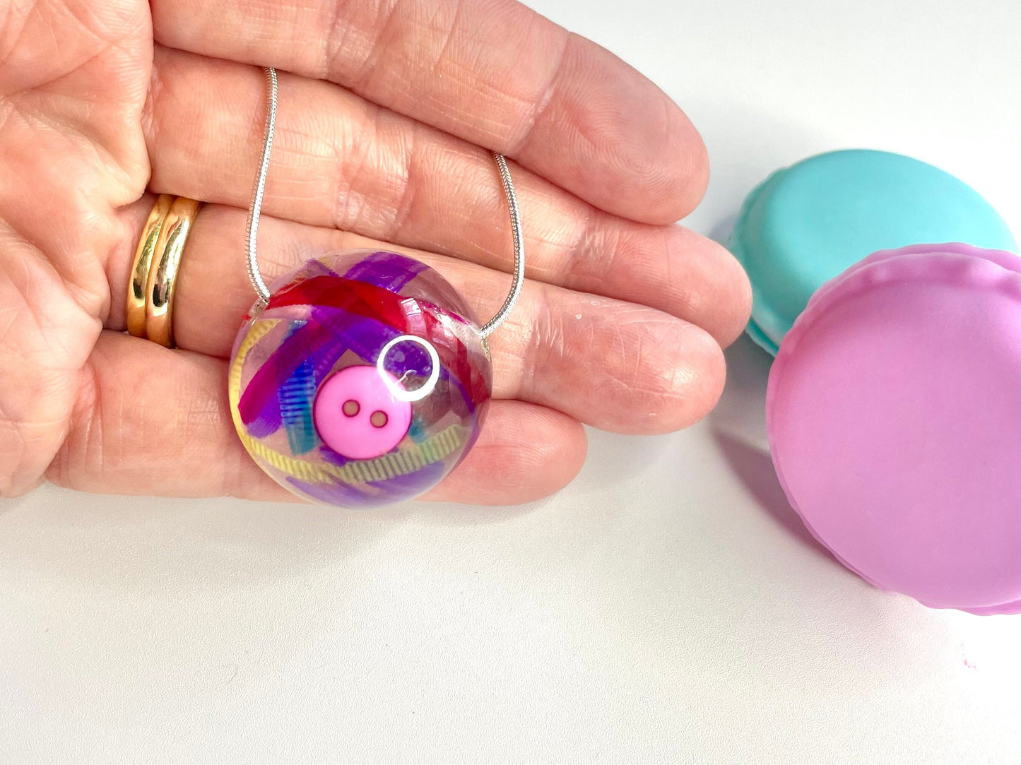 Vibrant Purple Button Resin Pendant Necklace