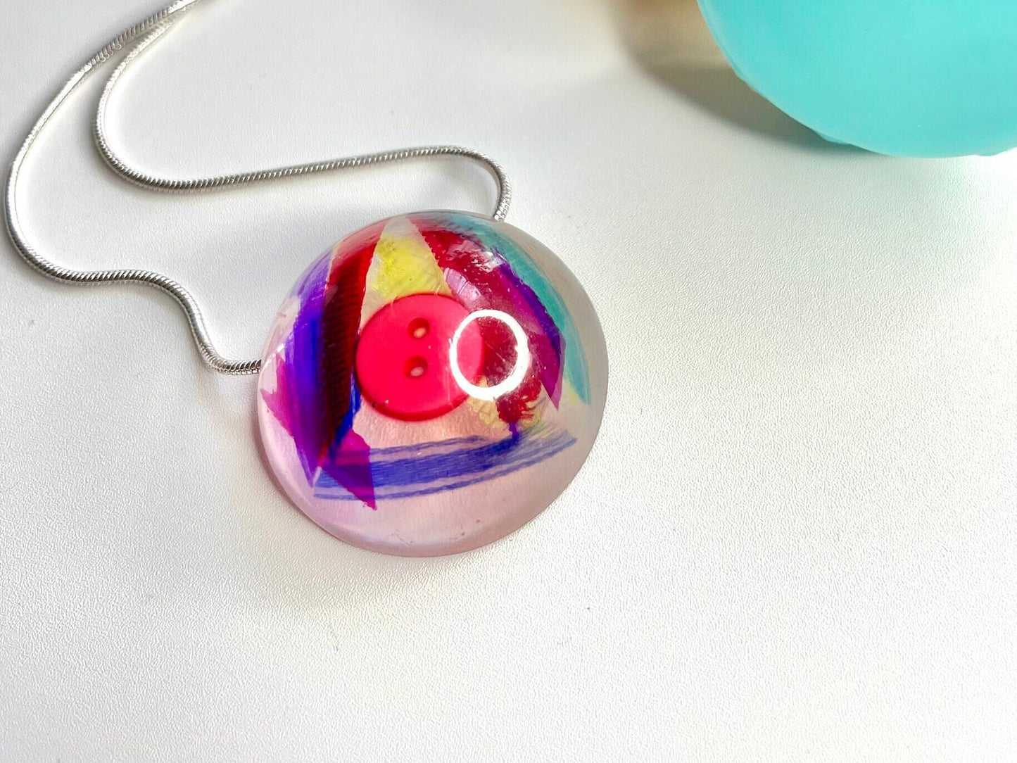 Multi Coloured Button & Ribbon Resin Necklace