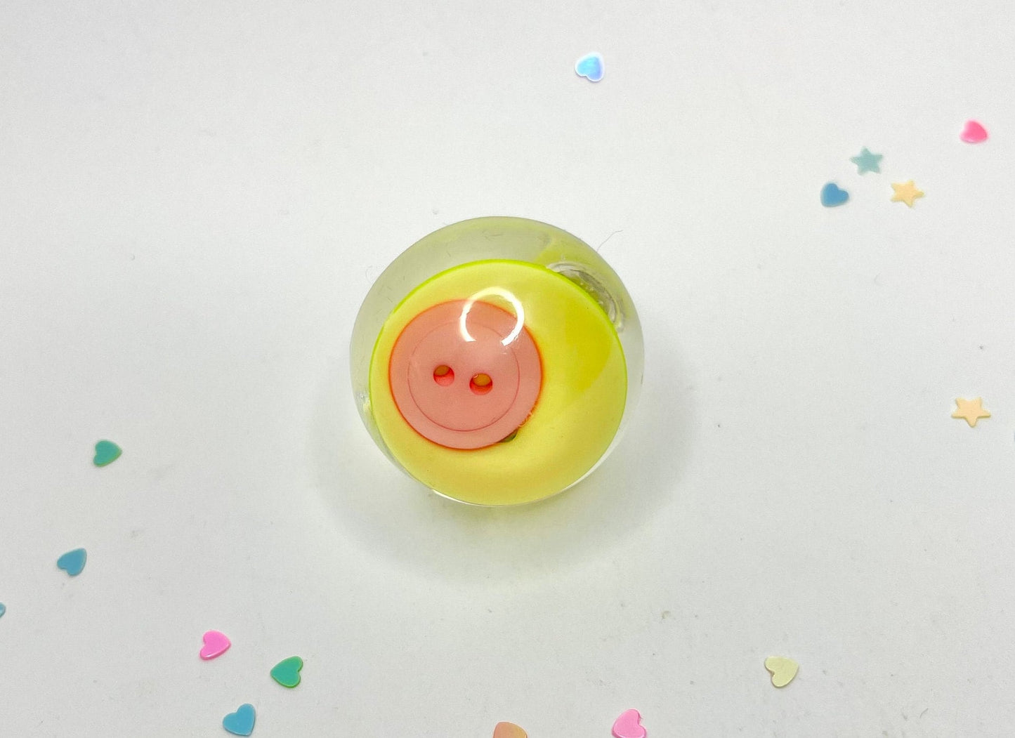 Yellow Button Statement Adjustable Ring