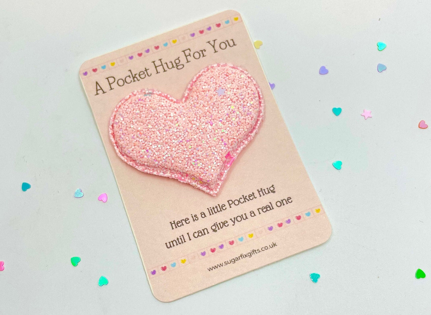 Pink Glitter Heart Pocket Hug