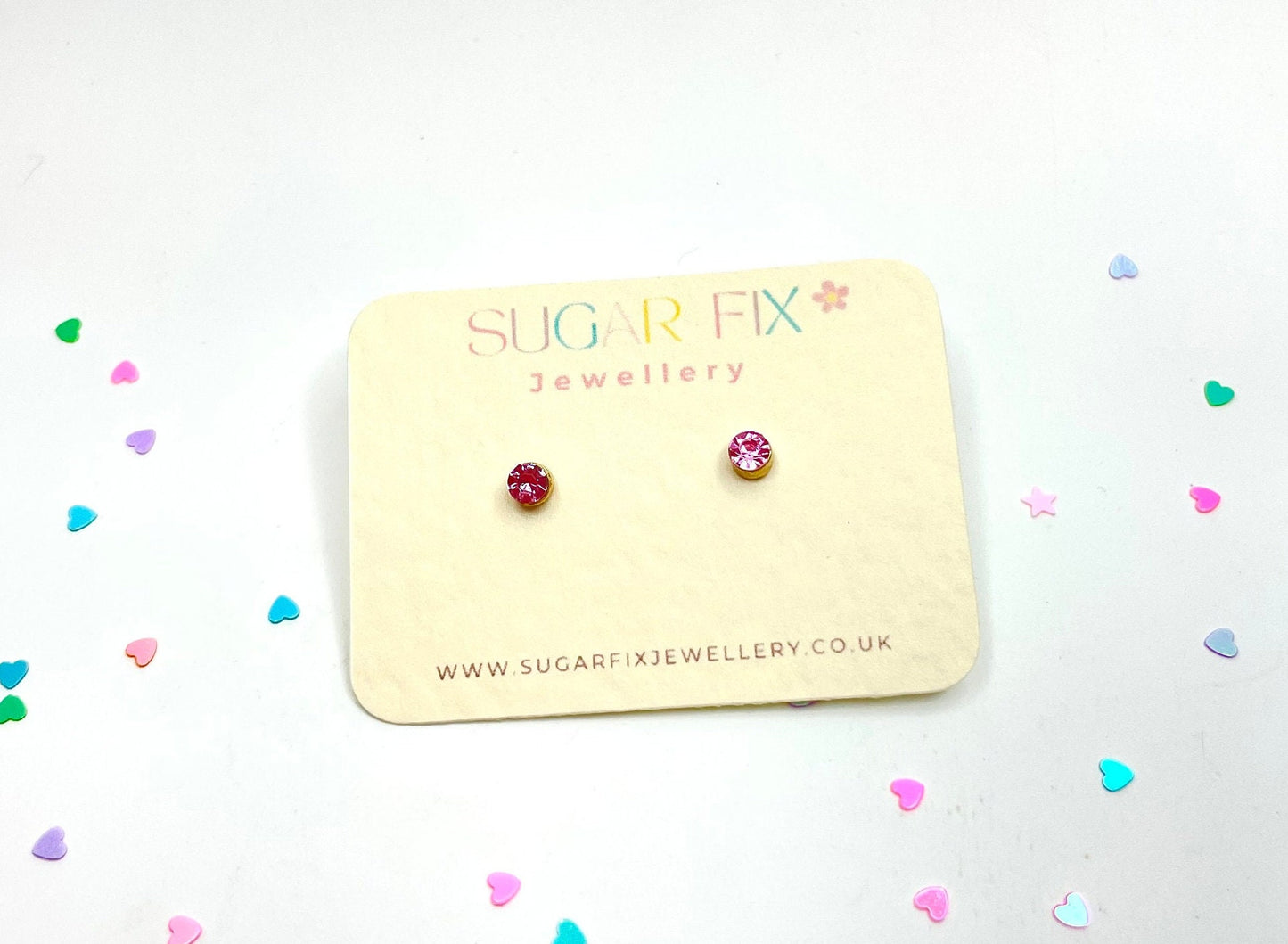 Pink Crystal Tiny Stud Earrings