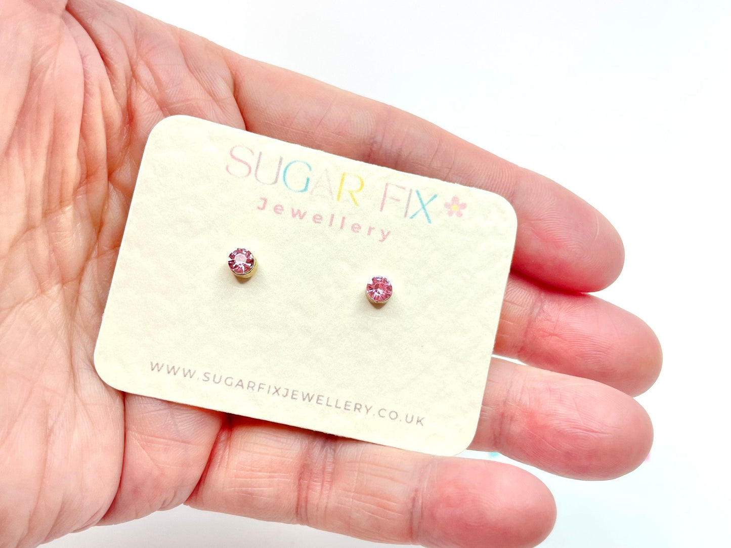 Pink Crystal Tiny Stud Earrings