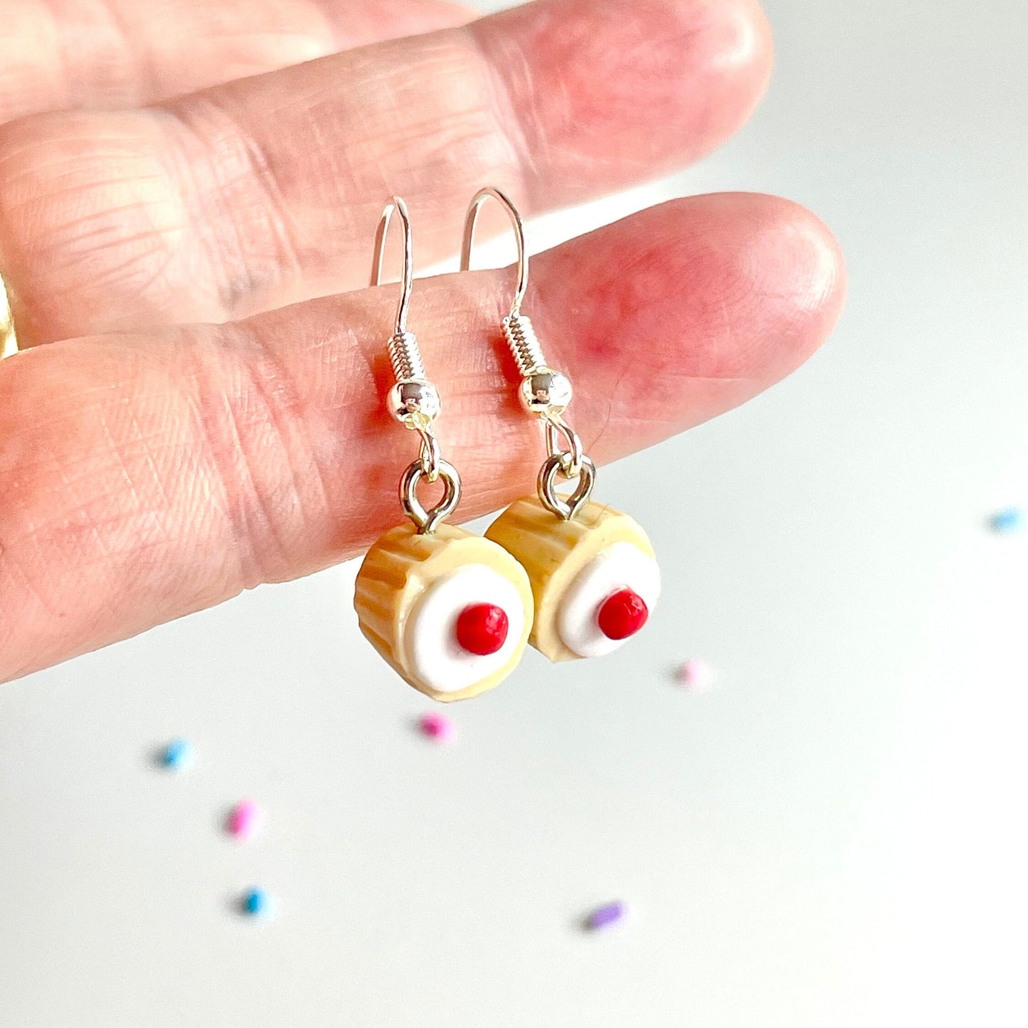 Sterling Silver Cherry Bakewell Tart Earrings