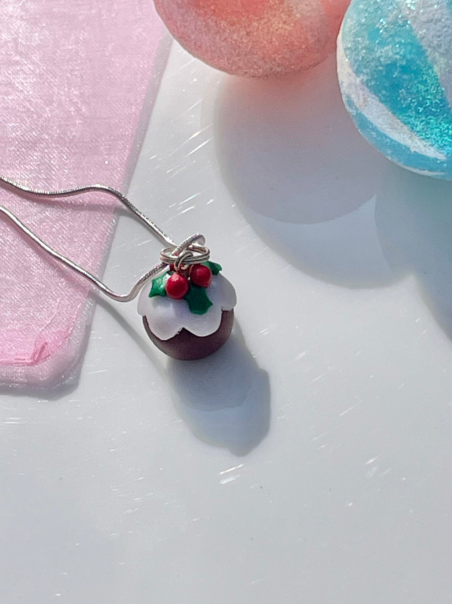 Handmade Christmas Figgy Pudding Pendant Necklace Fimo Clay Jewellery gift for her Christmas