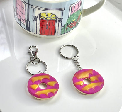 Fun Hot Pink Party Ring Biscuit Keyring Keychain