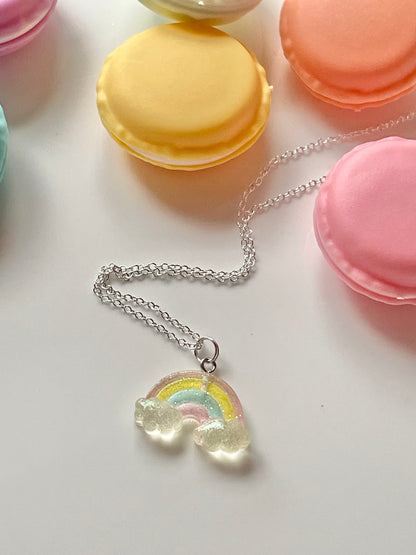 Glitter Rainbow Cloud Resin Necklace