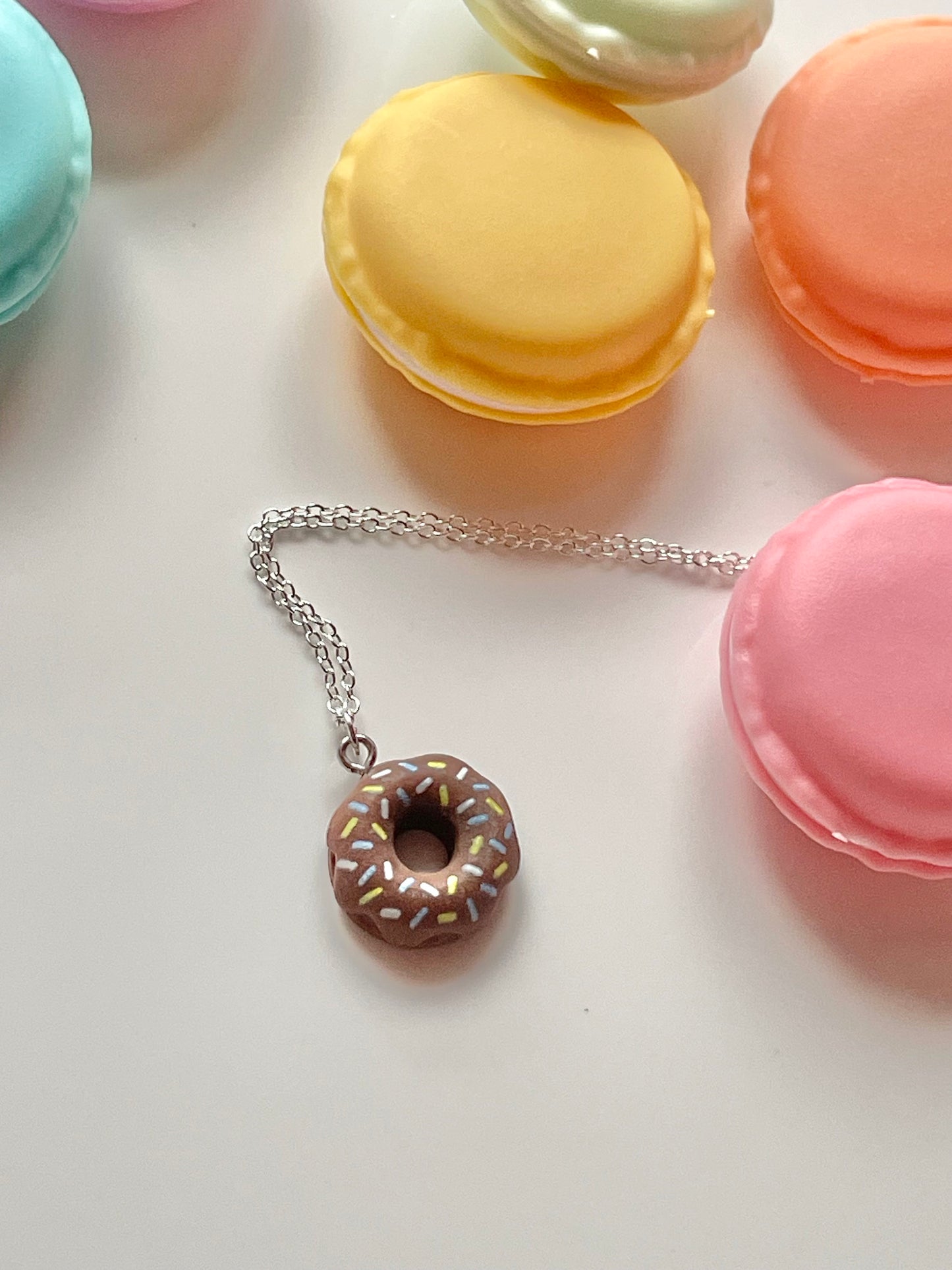 Chocolate Donut Sprinkles Resin Charm Pendant Necklace