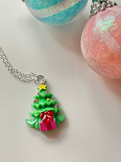 Christmas Tree with Presents Resin Pendant Necklace