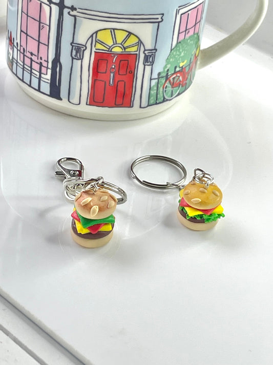 Handmade Cheeseburger Keyring Keychain Fast Food Lover